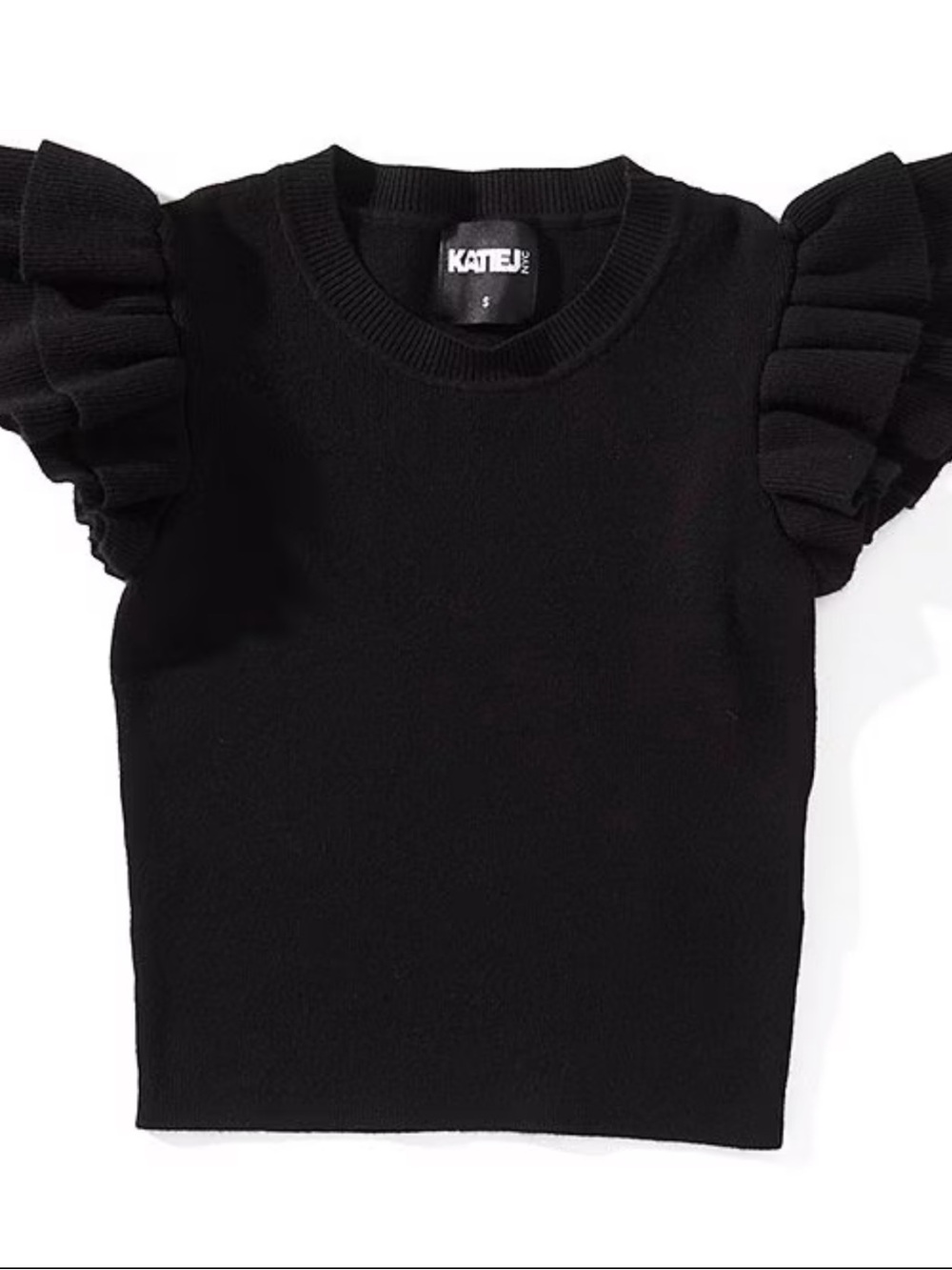 Katie J NYC ISLA Black Ruffle Sleeve Knit Top Juniors